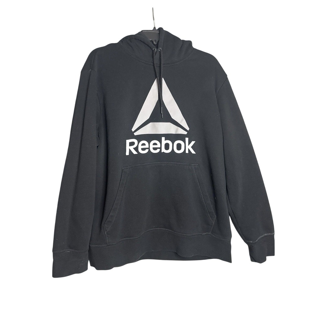 Reebok Mens XL Black Pullover Hoodie Big Logo Athletic Sweatshirt